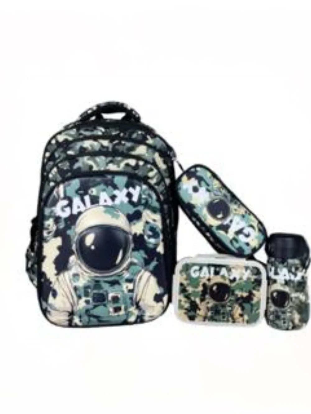 Galaxy By Harvic Kids Backpack Set in Green Camo with Astronaut Print